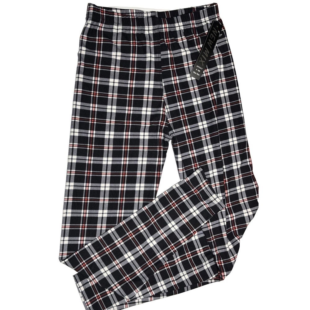 New Mix Black White Red Plaid Legging Lounge Comfy Soft Size Small 28in Waist
